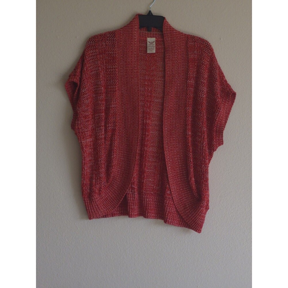 Red Women's Cardigan ❤️ Faded Glory Short Sleeve Open Knit, Size XL